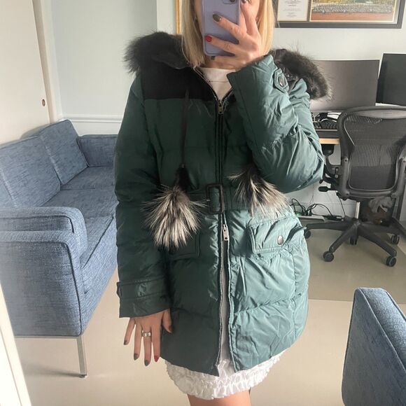 Prada Full Zip Faux Fur Hooded Parka Coat Jacket Green 42 - Picture 12 of 14